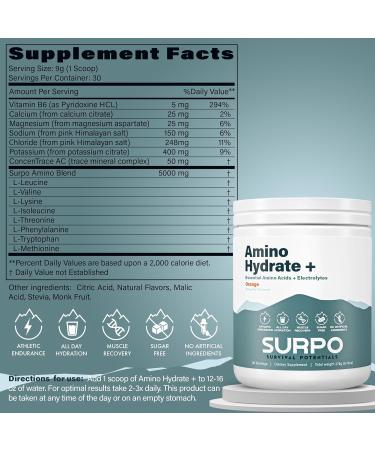Sugar Free Electrolytes with EAA Powder | Hydrating BCAA & Essential Amino Acids for Muscle Growth | Pre & Post Workout Orange Flavor - Buy Online on GoSupps.com