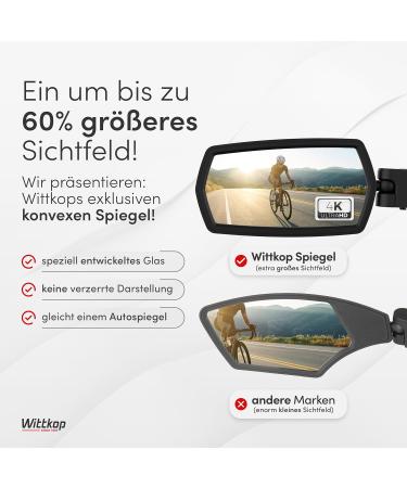 Wittkop Bike Mirror - Large HD Field of Vision | 360 Rotating & Foldable | Durable Convex Rear View Mirror for Bicycles & E-Bikes | Left Handlebar Assembly - Buy Online on GoSupps.com