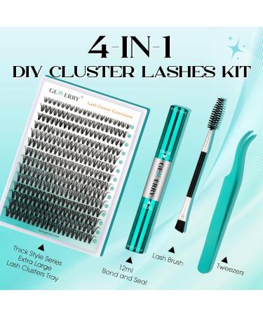 GEMERRY Lash Extension Kit - Thick D Curl Eyelash Clusters with Bond & Seal | DIY Beginner Set (80P - 10-18mm) for Fluffy Long-Lasting Lashes - Buy Online on GoSupps.com