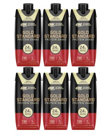 ON Gold Standard Ready To Drink Protein Shake | 24 Grams Protein 140 Calories 1 Gram Sugar | Gluten Free Protein Shake with Vitamin A C D E to Support Immunity | 355 mL Per Shake (Vanilla Pack of 6) Vanilla Pack of 6