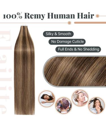 Elailite 30cm Tape Extensions - Real Remy Hair 20 Pieces #4/27 Medium Brown & Dark Blonde Smooth Adhesive - International Shipping Available - Buy Online on GoSupps.com