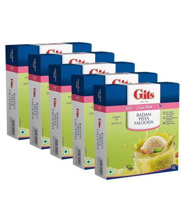 Gits Falooda Mix Badam Pista Drink Mix 200g - Delicious Beverage-Cum-Dessert with Vermicelli Sweet Basil & Crushed Almonds & Pistachios - Ready in 3 Easy Steps Makes 7 Servings (Pack of 5)