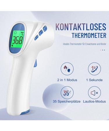 Fieberthermometer Kontaktlos f r Babys Kinder & Erwachsene - Infrarot Thermometer mit Fieberalarm & LCD Anzeige - Sofortige pr zise Messwerte | Wei -Blau - Buy Online on GoSupps.com