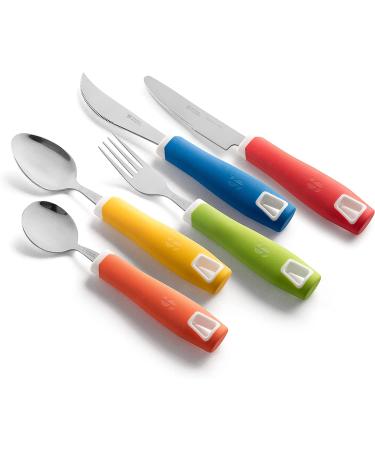 Special Supplies 5-Piece Adaptive Utensils Set - Non-Weighted, Non-Slip Handles for Hand Tremors, Arthritis, Parkinson's, Elderly Use - Stainless Steel Knife, Rocker Knife, Fork, Spoons - Colored - Buy Online on GoSupps.com