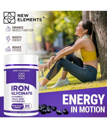 Iron Glycinate 50mg with Vitamin C Folic Acid & B12 | Advanced Iron Supplement for Anemia Relief Energy Boost & Immune Support | Gentle on Stomach Fast Absorption | Natural Softgels for Women & Men - Buy Online on GoSupps.com
