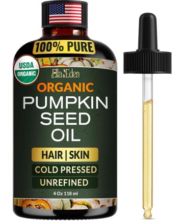 Ella & Eden Organic Pumpkin Seed Oil for Hair Growth - Cold-Pressed Hexane-Free Unrefined - 100% Pure USDA Certified - 4 Fl Oz Glass Bottle