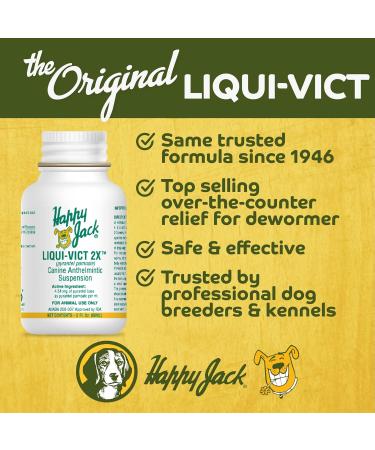 Happy Jack Liqui-Vict 2X Liquid Dog Dewormer - Effective Worm Treatment for All Breeds (2 oz) | Removes Roundworms & Hookworms | Safe for Puppies Adults & Lactating Moms - Buy Online on GoSupps.com