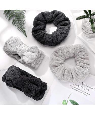 Large Microfiber Hair Drying Scrunchies and Bowtie Headbands Set - Black Gray - Buy Online on GoSupps.com