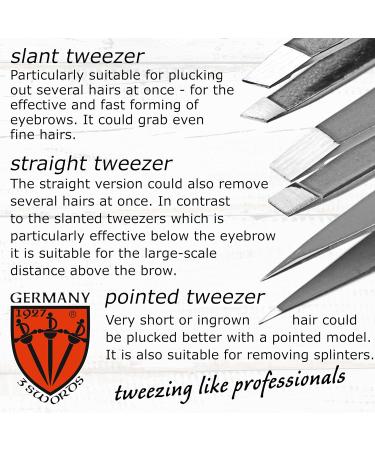 3 Swords Germany brand quality professional stainless steel precision tweezer set FRANCE slanted straight pointed eyebrows hair synthetic leather case manicure pedicure by 3 Swords (005397) "France" - Buy Online on GoSupps.com
