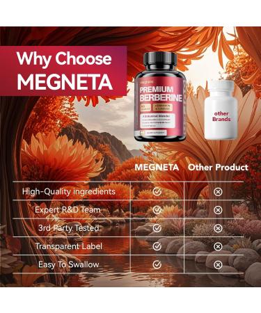 MEGNETA Premium Berberine HCl Complex with Cinnamon & Turmeric Heart Health Help Sugar Metabolism Balanced 60 Capsules 30-Day Supply - Buy Online on GoSupps.com