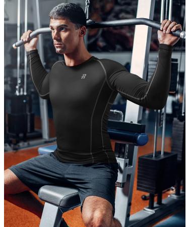 Runhit Men's Compression Long Sleeve Workout Shirts 3 Pack - Black/Red/Gray - Size Large - Buy Online on GoSupps.com