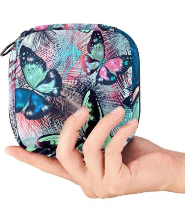 Menstruation Pad Bag with Zipper | Women's Napkin & Tampon Bag | Tropical Palm Leaves & Butterflies Design - Buy Online on GoSupps.com