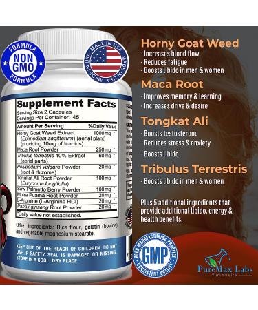 Horny Goat Weed 1590mg Extra Strength w/ Maca, L-Arginine, Ginseng - Boost Performance, Stamina, Energy - Non-GMO Formula - 90 Capsules - Buy Online on GoSupps.com