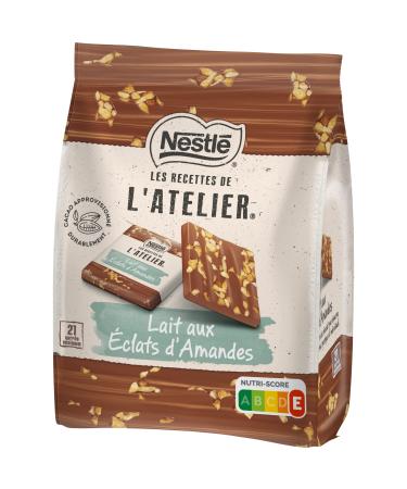 Nestl Les Recettes de L'Atelier - Milk Chocolate Tasting Squares with Almond Pieces - 200g bag