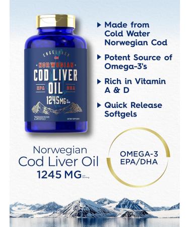 Carlyle Cod Liver Oil Softgels | 1245mg | 250 Count | with EPA and DHA | Norwegian | Non GMO Gluten Free Supplement 250 Count (Pack of 1) - Buy Online on GoSupps.com