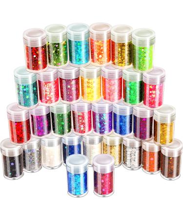 LEOBRO Holographic Chunky Glitter 32 Color Glitter Craft Glitter for Resin Art Christmas Glitter for Nail Body Epoxy Resin Glitter Sequin Flake Sparkle for DIY Tumbler Cards Jewelry Making