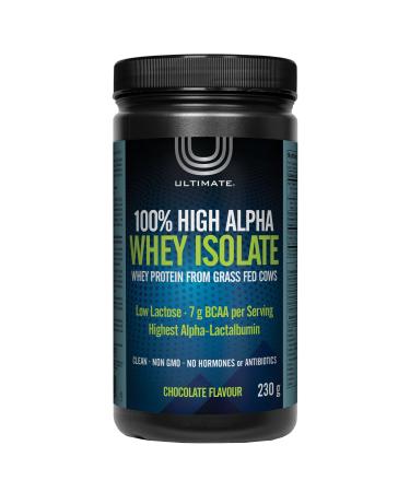 Ultimate 100% High Alpha Whey Isolate Chocolate Powder 230g High Performance Low Lactose Grass-Fed Highest alpha-lactalbumin 7g of BCAA per serving