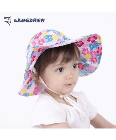 LANGZHEN Tropical Flowers Baby Girls Sun Protection Hat - Adjustable Wide Brim Toddler Kids Summer Play Hat (1-2 Years) with Chin Strap - Buy Online on GoSupps.com