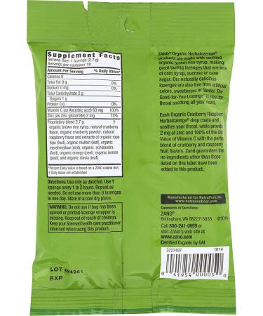 Zand Organic Herbalozenge - Cranberry Raspberry Flavor, 18 Lozenges | Natural Cough Relief & Immune Support - Buy Online on GoSupps.com