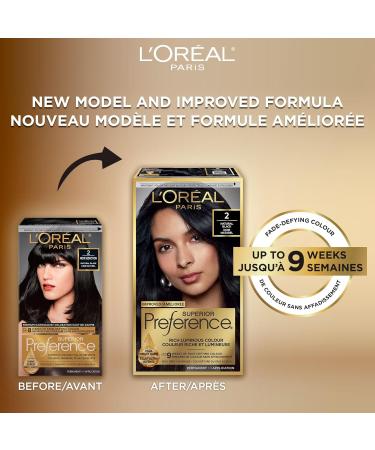 L'Oreal Paris Superior Preference 9 weeks of Luminous Fade-Defying Permanent Hair Dye 2 Natural Black 100% Grey Coverage 1 Hair Dye Kit (Packaging May Vary) Natural Black 1 count (Pack of 1) - Buy Online on GoSupps.com