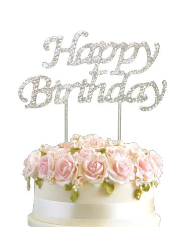 9.5cm x 4.5cm Happy Birthday Diamante Rhinestone Cake Topper Decoration