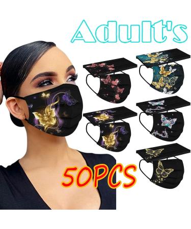 Jingyua 50-Piece Butterfly Print Adult Face Masks - Christmas Motif 3-Layer Mouth & Nose Protection Scarf Neckerchief - Anti-Fitting & Multifunctional - Buy Online on GoSupps.com