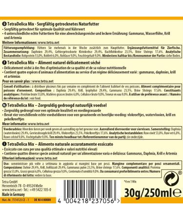 Tetra Delica Mix Natural Fish Feed - 4 Animal Variety (Water Fleas Artemia Krill Gammarus) - 250ml Can for Decorative Fish - Buy Online on GoSupps.com
