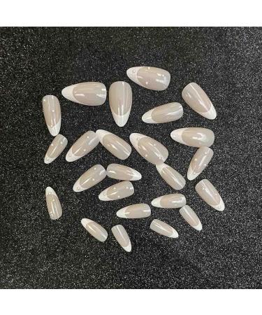 Wedity 24 Pieces Pointed Nail Stickers French Rainbow Line Small Flower Fake Nail Stickers Press Fake Nails Artificial Nails for Women Girls (C) White - Buy Online on GoSupps.com