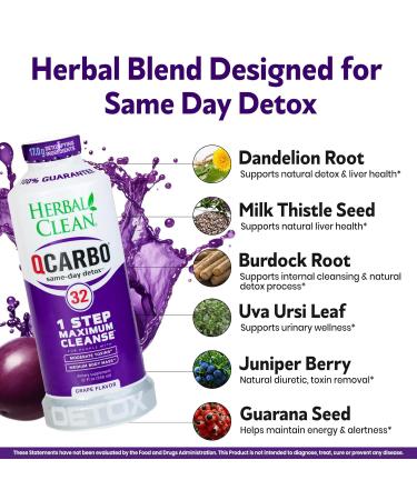Herbal Clean Qcarbo32 Same Day Detox Cleanse Drink (32 fl oz) - Grape Flavor Full Body Cleanse* Detox Drink for high Toxin Level* Vitamin B2 and Vitamin B12 for Men & Women - Buy Online on GoSupps.com