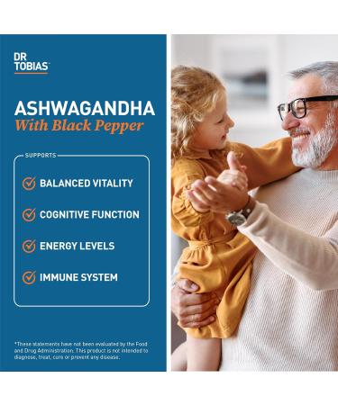 Dr. Tobias Ashwagandha Capsules 1300mg Organic Ashwagandha Root Extract Per Serving with Black Pepper Calming Adaptogen Energy & Focus Supplement 60 Vegetarian Capsules - Buy Online on GoSupps.com