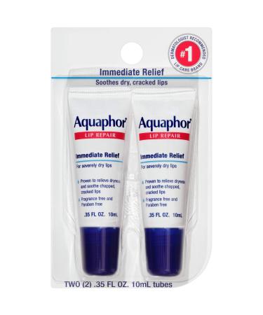 Aquaphor Lip Repair Immediate Relief Fragrance Free 2 Tubes 0.35 fl oz (10 ml) Each