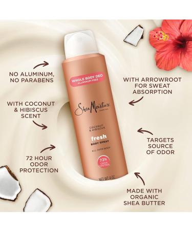 SheaMoisture Whole Deodorant Spray Coconut & Hibiscus 72h Odor Control Aluminum Free 4 oz - Buy Online on GoSupps.com