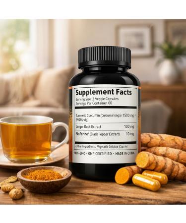 Jirovae Turmeric Curcumin Capsules 1500mg per Serving 95% Curcuminoids with Black Pepper Extract & Ginger High Potency Veggie Capsules Non-GMO 120 Count (60 Servings) - Buy Online on GoSupps.com