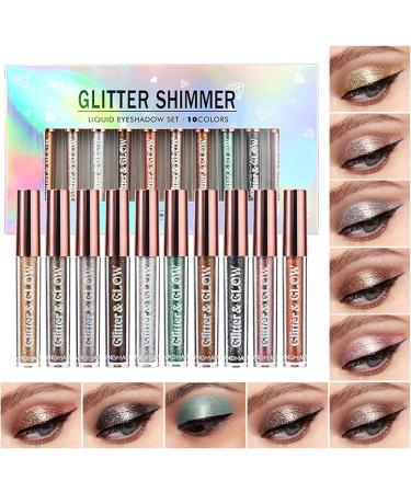 Liquid Eyeshadow Set 10 Colors Eyeshadow Set - Liquid High-pigmented and Waterproof Long Lasting Quick-Drying Eyeshadow Holographic - Buy Online on GoSupps.com