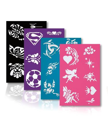 Glitter Tattoo Kit for Girls - 15 Color Jars, 32 Stencils, Glue Applicator & Brushes - Hypoallergenic, Waterproof, Easy to Apply - Buy Online on GoSupps.com