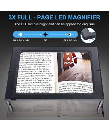 3X Large Lighted Magnifying Glass with 12 LED Lights | Foldable Hands-Free Reading Magnifier for Low Vision and Seniors - Black - Buy Online on GoSupps.com