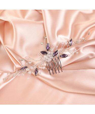 Deniferymakeup Purple Rhinestones Hair Comb Purple Hairpiece Wedding Bridal Violet Hair Accessory for Women and Girls (Silver) - Buy Online on GoSupps.com