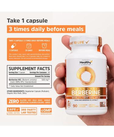 Ultra Pure Berberine 1500mg - 98% Purity - Non-GMO, Gluten Free, Vegan - 90ct - Buy Online on GoSupps.com
