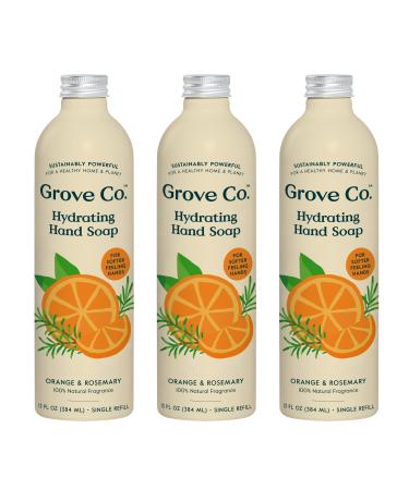 Grove Co. Hydrating Gel Hand Soap Refills (3 x 13 Fl Oz) Plastic-Free Liquid Hands Cleaner Refill Set Leaves Hands Soft and Clean 100% Natural Orange & Rosemary Fragrance Orange & Rosemary 13 Fl Oz (Pack of 3)