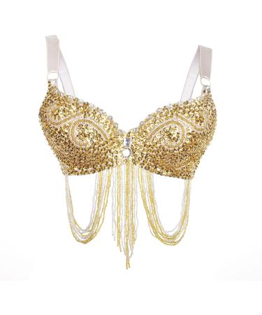 BellyLady Tribal Sequined Bra Top - Golden 34C | Belly Dance Costume - Buy Online on GoSupps.com