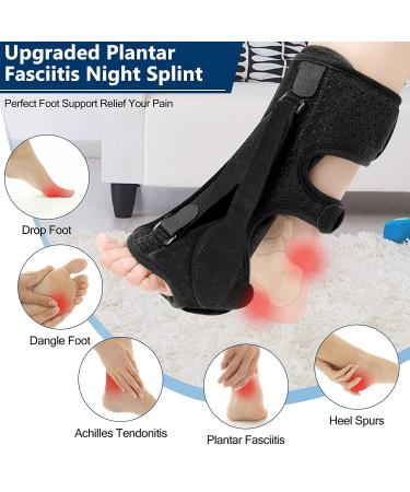 Plantar Fasciitis Night Splint Brace - Adjustable with 3 Straps for Foot Drop Relief and Achilles Tendonitis - Day/Night Support (Black) - Buy Online on GoSupps.com