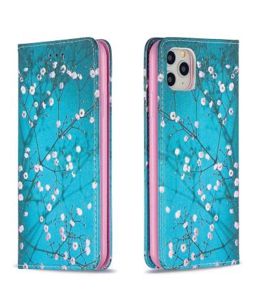 Miagon Wallet Folio Flip PU Leather Case for iPhone 12 Pro Max Creative Painted Design Full-Body Protective Cover Card Holder Kickstand Magnetic Blue Flower iPhone 12 Pro Max Blue Flower