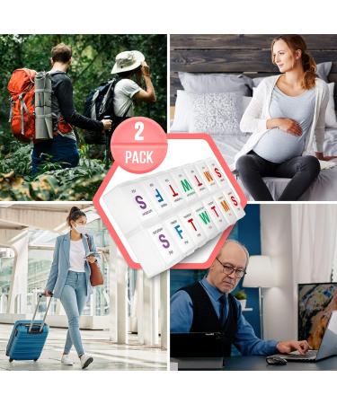 Large Weekly Pill Organizer (2 Pack) - XL AM PM Pill Box with Braille & Glow in the Dark - Easy to Read 7 Day Medication Case for Pills & Supplements - Buy Online on GoSupps.com