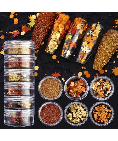 Golden Fall Nail Art Glitters - 3D Maple Leaf Sequins Set | Autumn Leaves Decorations & Holographic Accents for Stunning Manicures - Buy Online on GoSupps.com