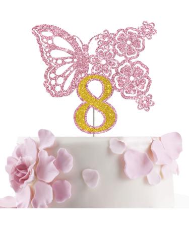 Tenhaisi Pink & Gold 3D Butterfly Flower Sign 8 Cake Topper - Happy 8th Birthday/Anniversary Party Decoration 3D Cake Topper- Girls 8th Birthday Party Supplies - Buy Online on GoSupps.com