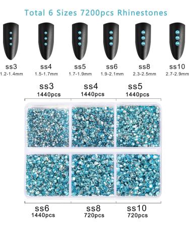 Beadsland 7200PC Flatback Rhinestones - Clear Nail Gemstones for Crafts Mixed Sizes with Wax Pencil Kit - SS3-SS10 Aquamarine - Buy Online on GoSupps.com