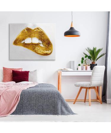 Modern Yellow Fashion Lip Bite Glam Photography by Sarah McGuire Canvas Wall Art - 48x36 Silver - Buy Online on GoSupps.com