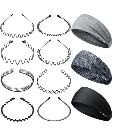 11 Pieces Metal Headband and Sports Headbands  Elastic Headbands Spring Wave Non Slip Hairband Unisex Hair Accessories for Men and Women Running Jogging Yoga Workout Supplies - Buy Online on GoSupps.com
