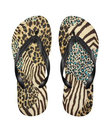 Mnsruu blue brown leopard print zebra flip flop flip sandals home slippers hotel spa bedroom travel xl for men women x-large