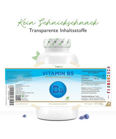 Vitamin B5 500mg - 180 Vegan Capsules | High-Dose Pantothenic Acid | Lab Tested for Purity - Premium B Vitamin for Skin & Nerves - Buy Online on GoSupps.com
